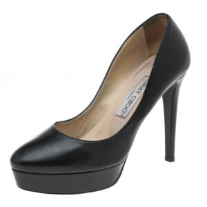 Jimmy Choo Black Leather Alex Platform Pumps Size 37