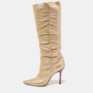 Jimmy Choo Metallic Gold Leather Knee Length Boots Size 41