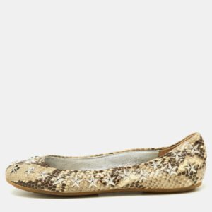 Jimmy Choo Beige Python Embossed Leather Windsor Star Embellished Ballet Flats Size 36