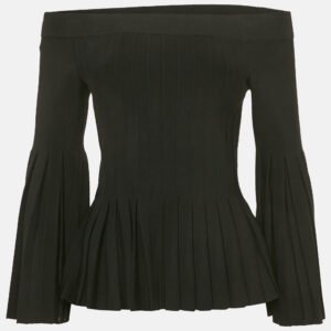 Jonathan Simkhai Black Stretch Knit Flared Off-Shoulder Top XS