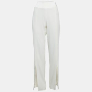 Jonathan Simkhai Ivory Satin Trim Crepe Flared Trousers M