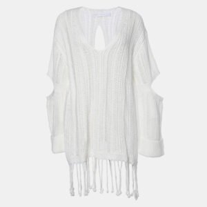 Jonathan Simkhai White Chunky Knit Rayna Cut-Out Poncho M