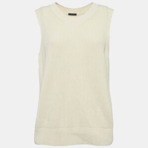 Joseph Cream Rib Knit Crew Neck Sweater Vest M