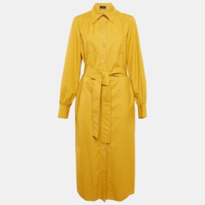 Joseph Yellow Cotton Belted Long Shirt Dress L