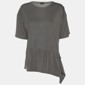 Joseph Grey Lyocell Silk Ruffle Detail T-Shirt M