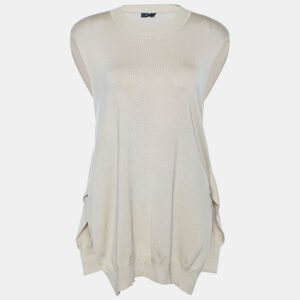 Joseph Beige Wool Knit Cross Back Detail High Low Hem Sleeveless Sweater L