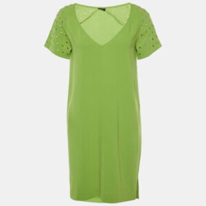 Joseph Green Stretch Crepe Eyelet Detail Shift Dress S