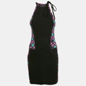 Just Cavalli Black/Multicolor Printed Jersey Halter Neck Midi Dress S