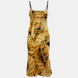 Just Cavalli Yellow Printed Satin Sleeveless Dress M