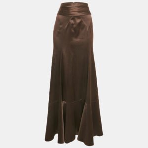 Just Cavalli Brown Stretch Satin Maxi Skirt M