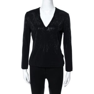 Just Cavalli Black Crystal Embellished Long Sleeve Top L