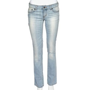 Just Cavalli Blue Denim Distressed Straight Fit Jeans M