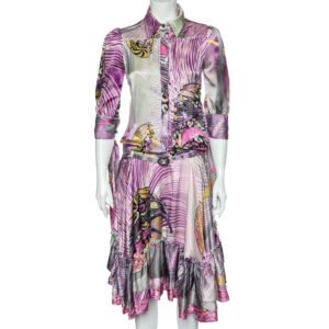 luxury-women-just-cavalli-used-clothes-p596415-003-2 Just Cavalli Multicolor Printed Silk Belted Ruffled Hem Dress S