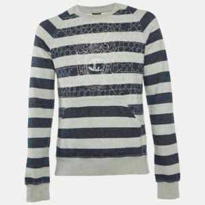 Just Cavalli Grey Striped Cotton Logo Embroidered Sweatshirt XL
