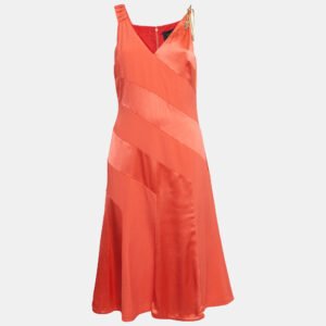 luxury-women-just-cavalli-used-clothes-p960654-001 Class by Roberto Cavalli Red Crepe and Satin Snake Embellished Panelled Midi Dress L