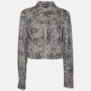 Just Cavalli Beige Animal Pattern Cotton Cropped Jacket M