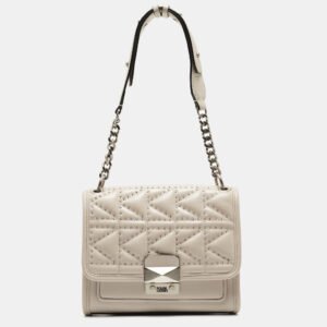 Karl Lagerfeld Beige Quilted Studded Leather Shoulder Bag