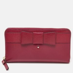 Kate Spade Burgundy Leather Bow Zip Around Wallet