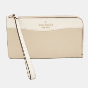 Kate Spade Beige/Cream Leather L Zip Wristlet Wallet