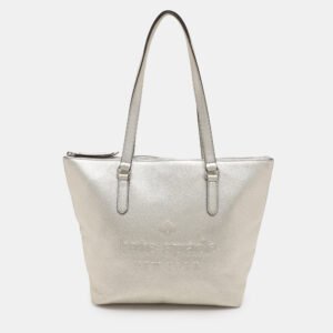 Kate Spade Silver Leather Larchmont Avenue Logo Penny Tote