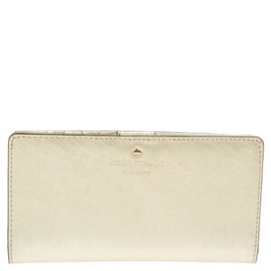 Kate Spade Metallic Gold Leather Long Flap Wallet
