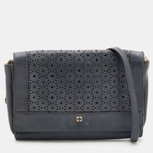 Kate Spade Dark Grey Leather Perforated Flap Shoulder Bag