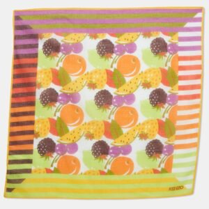 Kenzo Multicolor Fruits Print Cotton Square Scarf