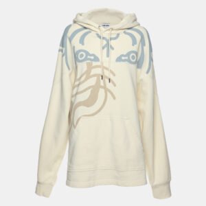 Kenzo Cream Printed Cotton Knit Hoodie Sweatshirt L