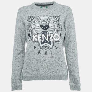 Kenzo Grey Melange Tiger Embroidered Cotton Sweatshirt L