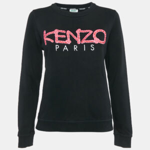 Kenzo Black Logo Bondage Fuxia Writing Cotton Sweatshirt M
