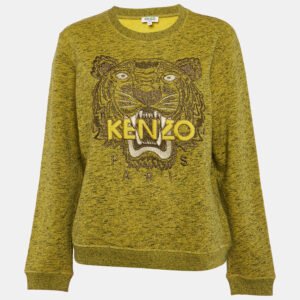 Kenzo Green Tiger Logo Embroidered Marl Knit Sweatshirt XL