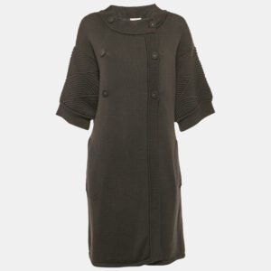 Kenzo Charcoal Grey Knit Double Breasted Long Cardigan S