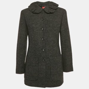 Kenzo Black Tweed Ruffled Jacket M