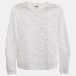 Kenzo White Mesh and Cotton Cut-Out Detail Sweatshirt S