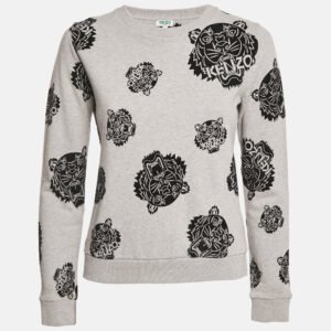 Kenzo Grey Tiger Flock Print Cotton Sweatshirt S