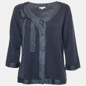 Kenzo Blue Wool Blend Buttoned Short Sleeve Top XL