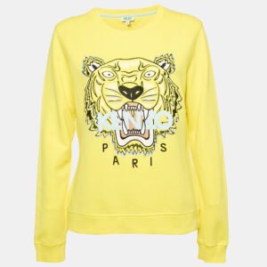 luxury-women-kenzo-used-clothes-p1155626-002 Kenzo Yellow Tiger Embroidered Cotton Crew Neck Sweatshirt L