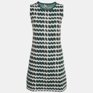 Kenzo Green Patterned Knit Beads Embellished Mini Dress S