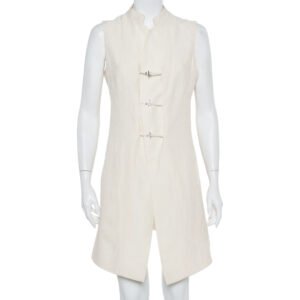 Kenzo Cream Embroidered Linen Mid Length Vest L