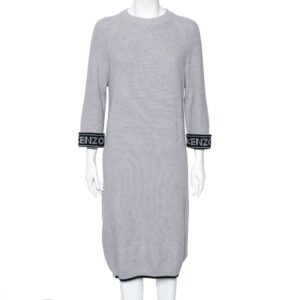 luxury-women-kenzo-used-clothes-p589658-003-2 Kenzo Grey Knit Logo Trimmed Detailed Long Sleeve Sweater Dress S