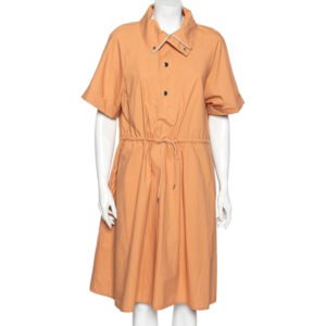 Kenzo Orange Cotton Drawstring Waist Tie Detail Shirt Dress S