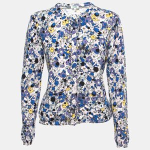 Kenzo Blue Multicolor Printed Knit Buttoned Cardigan M