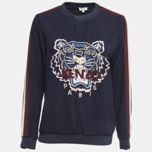 Kenzo Navy Blue Logo Embroidered Crepe Crew Neck Sweatshirt XS