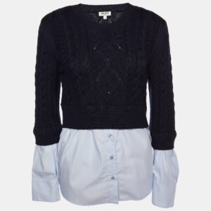 Kenzo Navy Blue Wool Knit & Shirt Insert Sweater L