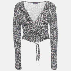 Kenzo Black Printed Knit Wrap Tie Shrug M