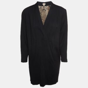 Kenzo Black Wool Blend V-Neck Mini Dress M