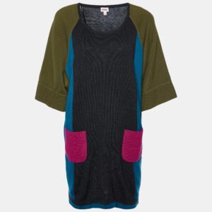 Kenzo Grey Colorblock Wool Knit Sweater Dress S