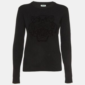 Kenzo Black Tiger Patterned Wool Knit Sweatshirt M