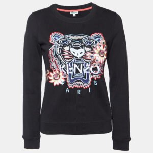 Kenzo Black Tiger Embroidered Cotton Crew Neck Sweatshirt XS