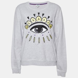 Kenzo Grey Cotton Eye Embroidered Sweatshirt XL